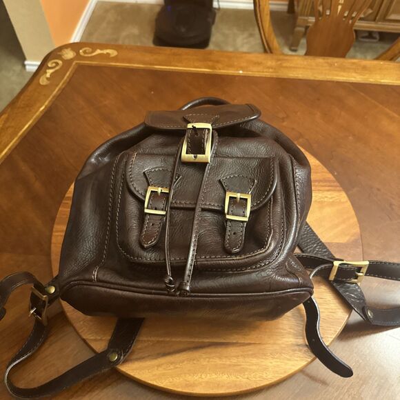 Vera Pelle Large Brown Leather Backpack Drawstring Many Pockets 10” X 5 “ X 13” main image 5